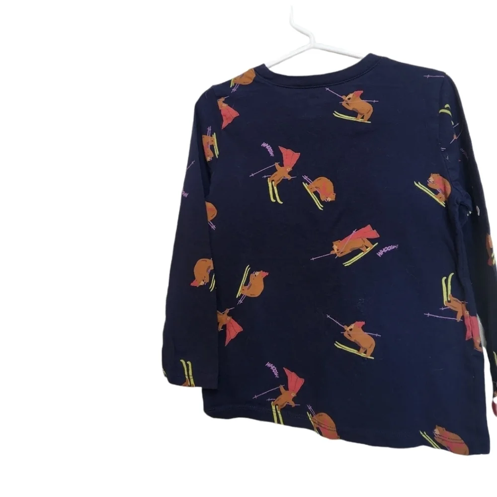 Old Navy Boys Long Sleeve Shirt Top Sledding Bears Design Size 5T